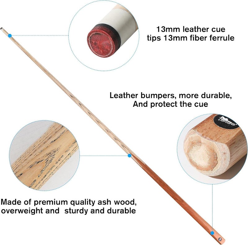 HMQQ 58" One Piece Pool Cue Stick with 13MM Leather Tip, Weight 20OZ Billiards Cue Stick, Pool Stick Set of 4/ Set of 6/ Set of 8 (Black&Natural Wood Color) - Image 2